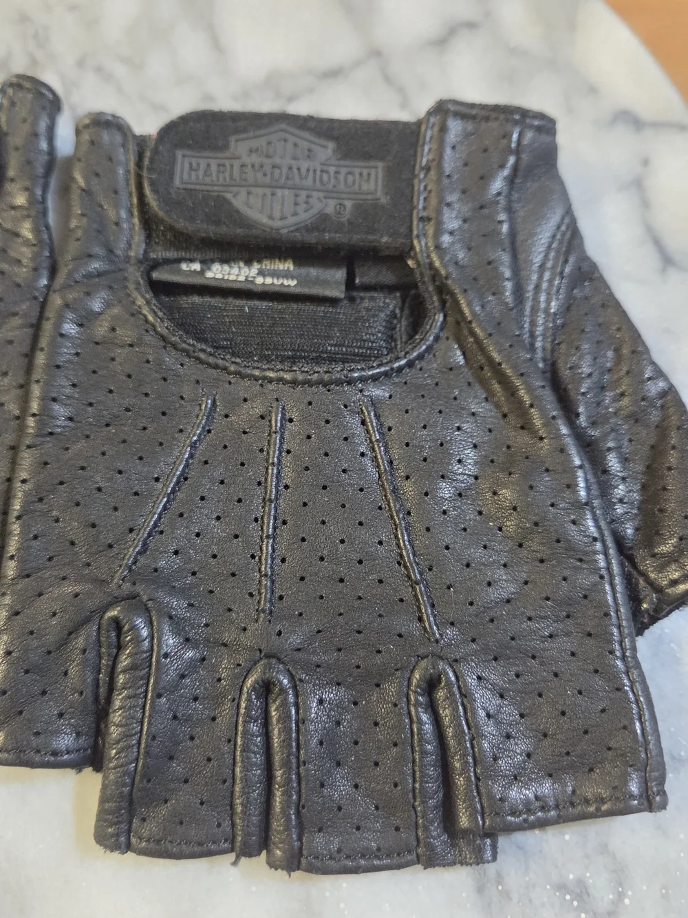 Harley-Davidson Black Fingerless Perforated Leather Riding Gloves